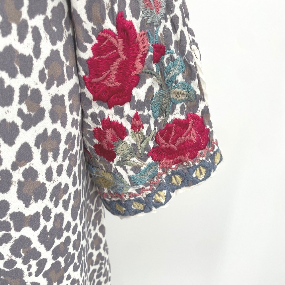 Biya Johnny Was Dress Womens S Gray Leopard Floral Rayon Embroidered Boho Tunic - Picture 9 of 16